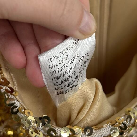 Ieena for Mac Duggal Gold Sequined One Shoulder Bishop Sleeve Trumpet Gown 8 - Picture 6 of 7